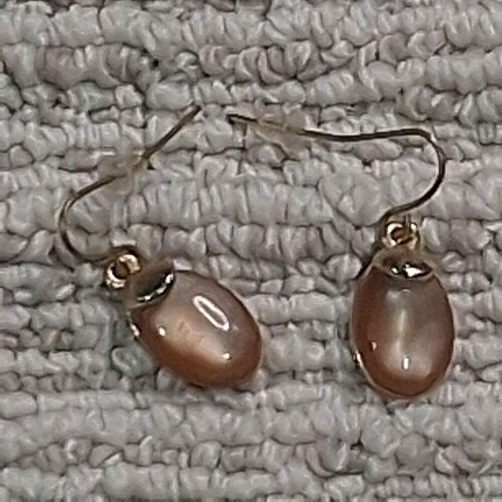 ​kc SIGNED ROSE GOLD TONE MOONSTONE CATS EYE OVAL DANGLE DROP EARRINGS